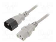 Cable; 3x0.75mm2; IEC C13 female,IEC C14 male; PVC; 1m; grey; 10A 