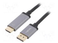 Cable; DisplayPort plug,HDMI plug; 2m; black; aluminium LOGILINK