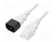 Cable; 3x0.75mm2; IEC C13 female,IEC C14 male; PVC; 1m; white; 10A 