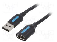 Cable; USB 2.0; USB A socket,USB A plug; nickel plated; 2m; black VENTION