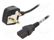 Cable; 3x0.75mm2; BS 1363 (G) plug,IEC C13 female; PVC; 2m; black 