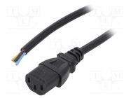 Cable; 3x1mm2; IEC C13 female,wires; PVC; 5m; black; 10A; 250V 