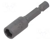 Screwdriver bit; 6-angles socket; 1/4"; HEX 7mm; magnetic WERA