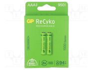 Re-battery: Ni-MH; AAA,R3; 1.2V; 950mAh; ReCyko+; Ø10.5x44.5mm GP