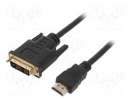 Cable; DVI-D (18+1) plug,HDMI plug; PVC; 3m; black; 30AWG 