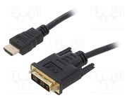 Cable; DVI-D (18+1) plug,HDMI plug; PVC; 0.5m; black; 30AWG 