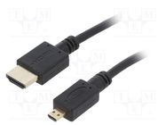 Cable; HDMI 2.0; HDMI plug,micro HDMI plug; PVC; 3m; black; 32AWG 