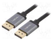 Cable; DisplayPort 1.2,HDCP 1.3; DisplayPort plug,both sides LOGILINK