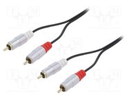 Cable; RCA plug x2,both sides; 2m; Plating: gold-plated; black QOLTEC