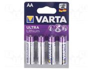 Battery: lithium; AA; 1.5V; non-rechargeable; Ø14.5x50.5mm; 4pcs. VARTA