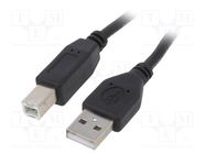 Cable; USB 2.0; USB A plug,USB B plug; gold-plated; 3m; black GEMBIRD