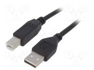 Cable; USB 2.0; USB A plug,USB B plug; gold-plated; 1.8m; black GEMBIRD