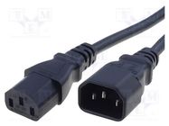 Cable; 3x1mm2; IEC C13 female,IEC C14 male; PVC; 2m; black; 10A SCHURTER