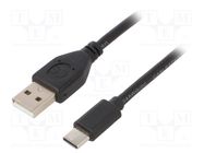 Cable; USB 2.0; USB A plug,USB C plug; gold-plated; 3m; black; PVC GEMBIRD