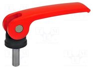 Lever; clamping; Thread len: 30mm; Lever length: 101mm; Body: red ELESA+GANTER