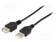 Cable; USB 2.0; USB A socket,USB A plug; 0.75m; black; PVC GEMBIRD