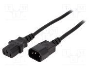 Cable; 3x1mm2; IEC C13 female,IEC C14 male; PVC; 5m; black; 16A 