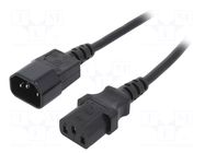 Cable; 3x1mm2; IEC C13 female,IEC C14 male; PVC; 3m; black; 10A GEMBIRD