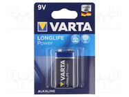 Battery: alkaline; 6F22; 9V; non-rechargeable; 1pcs. VARTA