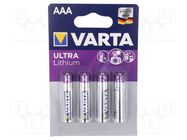 Battery: lithium; AAA,R3; 1.5V; non-rechargeable; Ø10.5x44.5mm VARTA