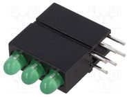 LED; in housing; 2.8mm; No.of diodes: 3; green; 20mA; 40°; 10÷20mcd 