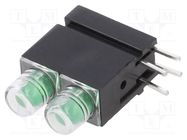 LED; in housing; 3.9mm; No.of diodes: 2; green; 20mA; 40°; 10÷20mcd 