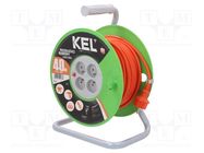 Extension lead; 3x1.5mm2; reel; Sockets: 4; PVC; orange; 40m; 16A KEL