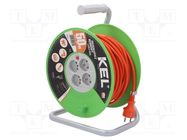 Extension lead; 3x1.5mm2; reel; Sockets: 4; PVC; orange; 50m; 16A KEL