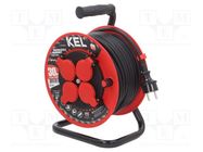 Extension lead; 3x1.5mm2; reel; Sockets: 4; rubber; black; 30m; 16A KEL