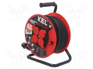 Extension lead; 3x2.5mm2; reel; Sockets: 4; rubber; black; 40m; 16A KEL