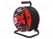 Extension lead; 3x2.5mm2; reel; Sockets: 4; rubber; black; 50m; 16A KEL