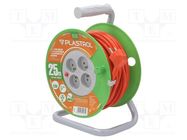 Extension lead; 3x1.5mm2; reel; Sockets: 4; PVC; orange; 25m; 16A PLASTROL