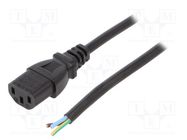 Cable; 3x0.75mm2; IEC C13 female,wires; PVC; 1.8m; black; 10A; 250V 