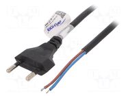 Cable; 2x0.5mm2; CEE 7/16 (C) plug,wires; PVC; 1.5m; black; 2.5A AKYGA