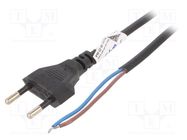 Cable; 2x0.5mm2; CEE 7/16 (C) plug,wires; PVC; 3m; black; 2.5A AKYGA