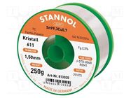 Tin; lead free; Sn99,3Cu0,7; 1.5mm; 250g; reel; 2.5%; Flux: SW26 STANNOL