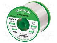 Tin; lead free; Sn96,5Ag3Cu0,5; 0.8mm; 500g; reel; 3.5%; Flux: SW26 STANNOL