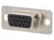 D-Sub; PIN: 15; socket; female; for panel mounting; straight; 5A AMPHENOL COMMUNICATIONS SOLUTIONS