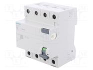 RCD breaker; Inom: 25A; Ires: 100mA; Poles: 3+N; 230/400VAC; IP20 SIEMENS