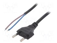 Cable; 2x0.75mm2; CEE 7/16 (C) plug,wires; PVC; 1.5m; black; 2.5A AKYGA