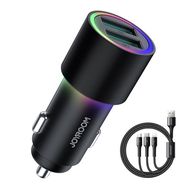 Joyroom car charger 2 x USB with backlight 24W + power cable 3in1 USB Type C / micro USB / Lightning 1.2m black (JR-CL10), Joyroom