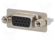 D-Sub; PIN: 15; socket; female; for panel mounting; straight; 2.5A AMPHENOL COMMUNICATIONS SOLUTIONS