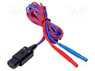 Test lead; banana plug 4mm x2,IEC C13 plug; Len: 2.1m; red-blue SONEL