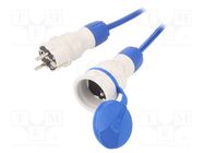 Extension lead; 3x1.5mm2; Sockets: 1; PUR; blue; 5m; 16A KEL