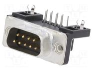 D-Sub; PIN: 9; socket; male; for panel mounting; angled 90°; 5A Amphenol Communications Solutions