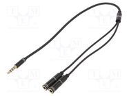 Cable; Jack 3,5mm 4pin plug,Jack 3.5mm socket x2; 0.2m; black GEMBIRD