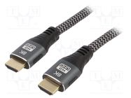 Cable; HDMI 2.1; HDMI plug,both sides; textile; 2m; black; Core: Cu GEMBIRD