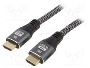 Cable; HDMI 2.1; HDMI plug,both sides; textile; 3m; black; Core: Cu GEMBIRD