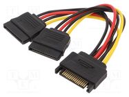 Cable: SATA; SATA 15pin male,SATA 15pin female x2; 0.15m GEMBIRD