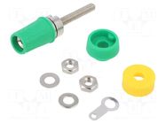 Connector: 4mm banana; socket; 15A; green; soldered,on panel CLIFF